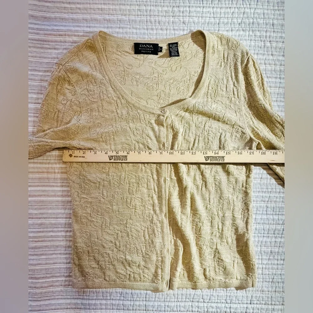 Dana Buchman Petite Tan And Gold Metallic Cardigan, Size M